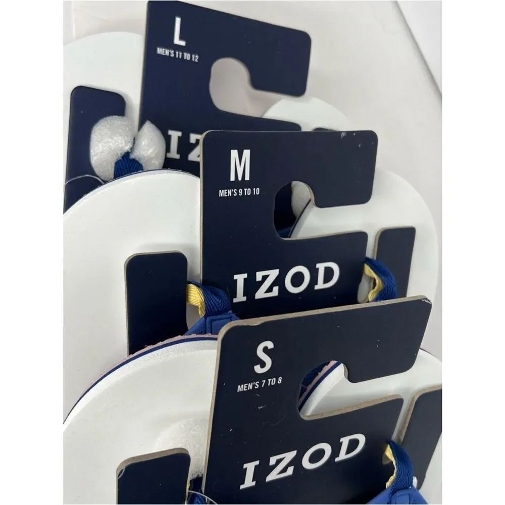 New Izod White Blue Strap Patriotic Dog Graphic Men’s Flip Flops Various Sizes